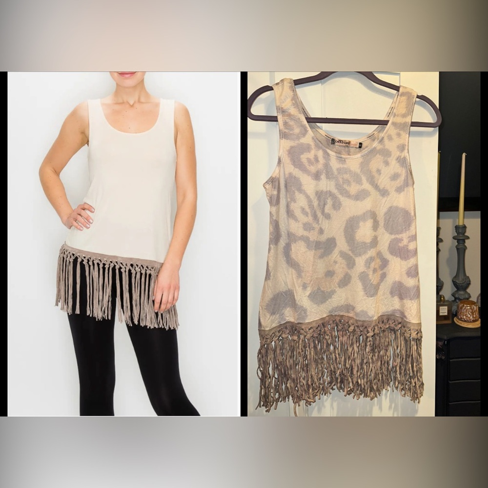 NWOT Origami Braided Fringe Animal Print Extender Tank